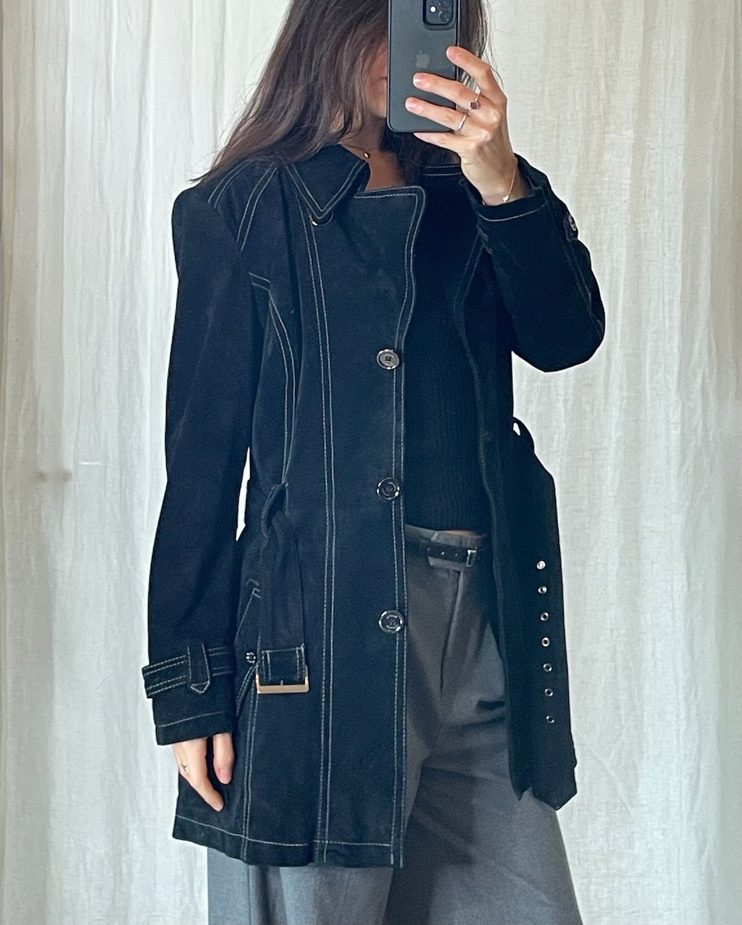 Vintage 100% Genuine Suede Leather Black Coat S/M