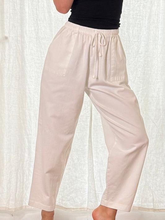 Vintage 100% Cotton White Drawstring Trousers S/M