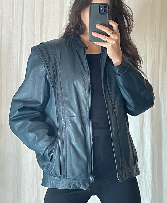 Vintage Dark Blue/Teal 100% Genuine Leather Jacket M