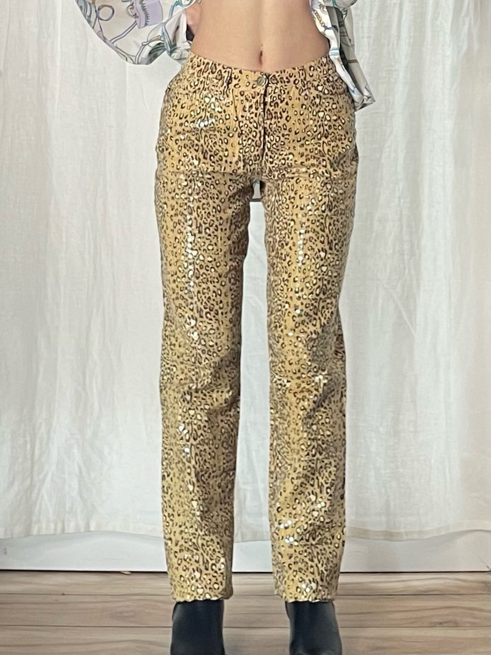 Vintage Cheetah Print Sequin Trousers S/EU 36