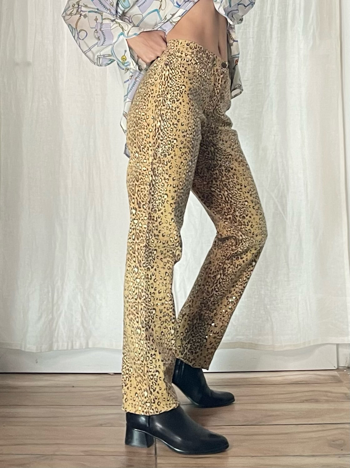 Vintage Cheetah Print Sequin Trousers S/EU 36