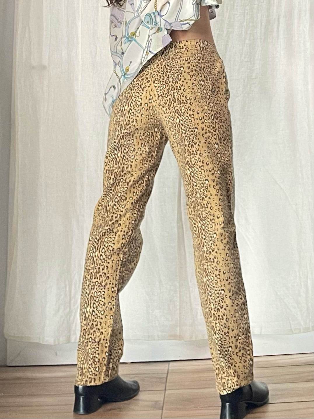 Vintage Cheetah Print Sequin Trousers S/EU 36