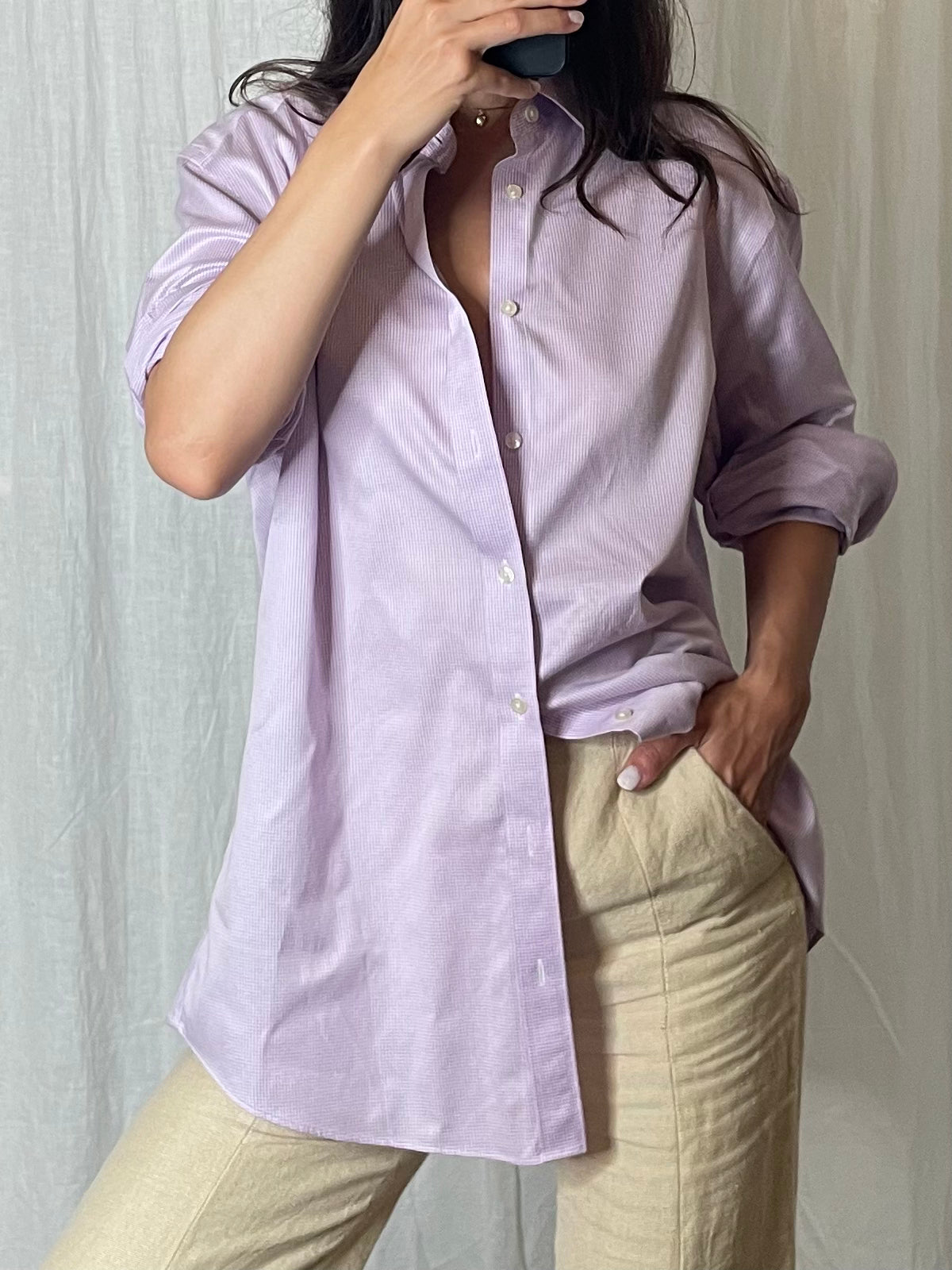 Vintage 100% Cotton Lavender Stripe Button Down Shirt M/L