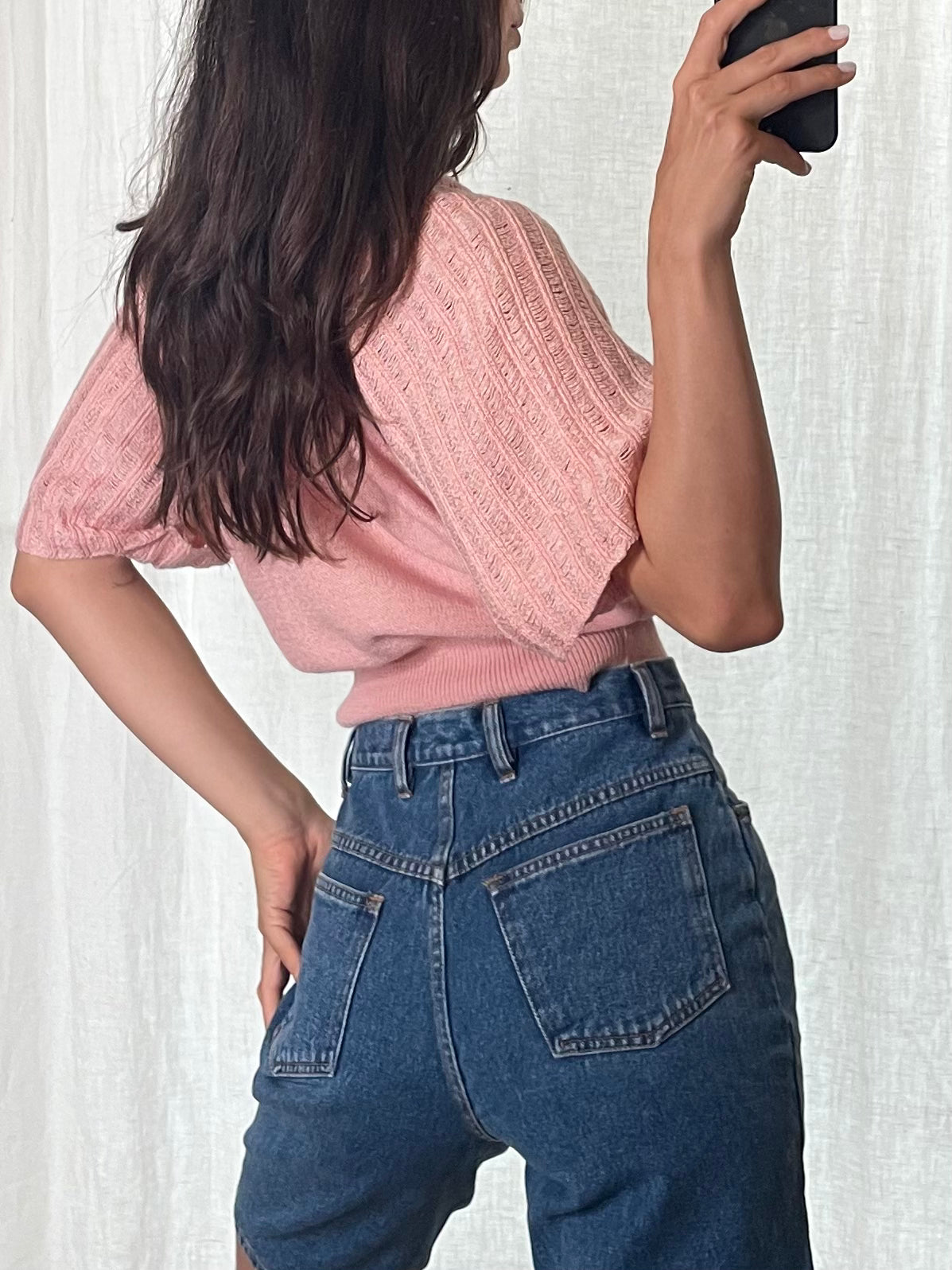 Vintage Peach Knitted Short Sleeve Top S