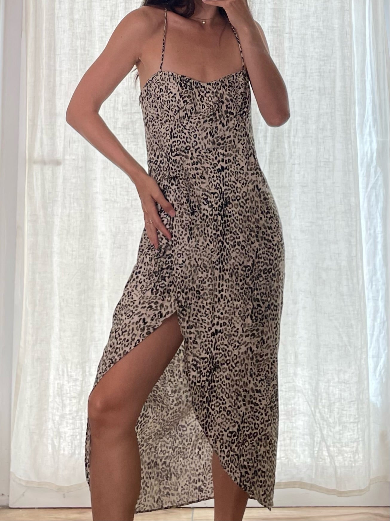 Leopard Print Gathered Asymmetrical Dress M