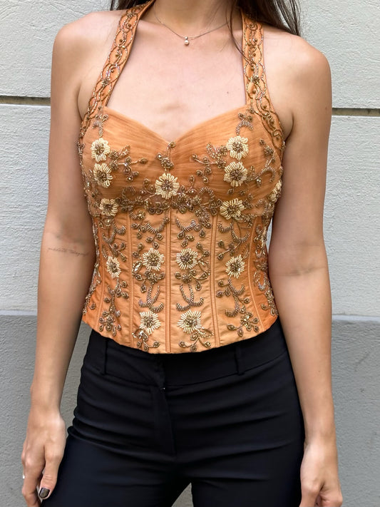 Vintage Sequin Halter Bustier Top M