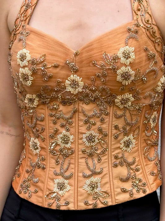 Vintage Sequin Halter Bustier Top M