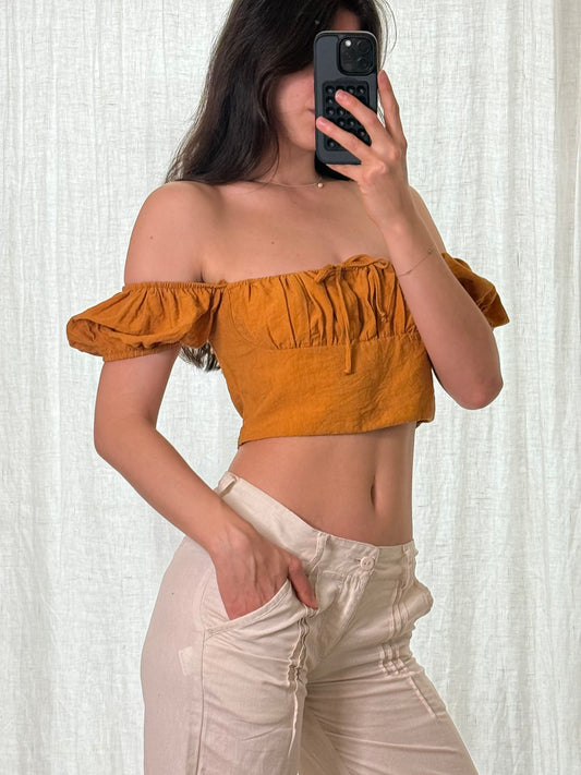 Marigold Yellow Off The Shoulder Crop Top S