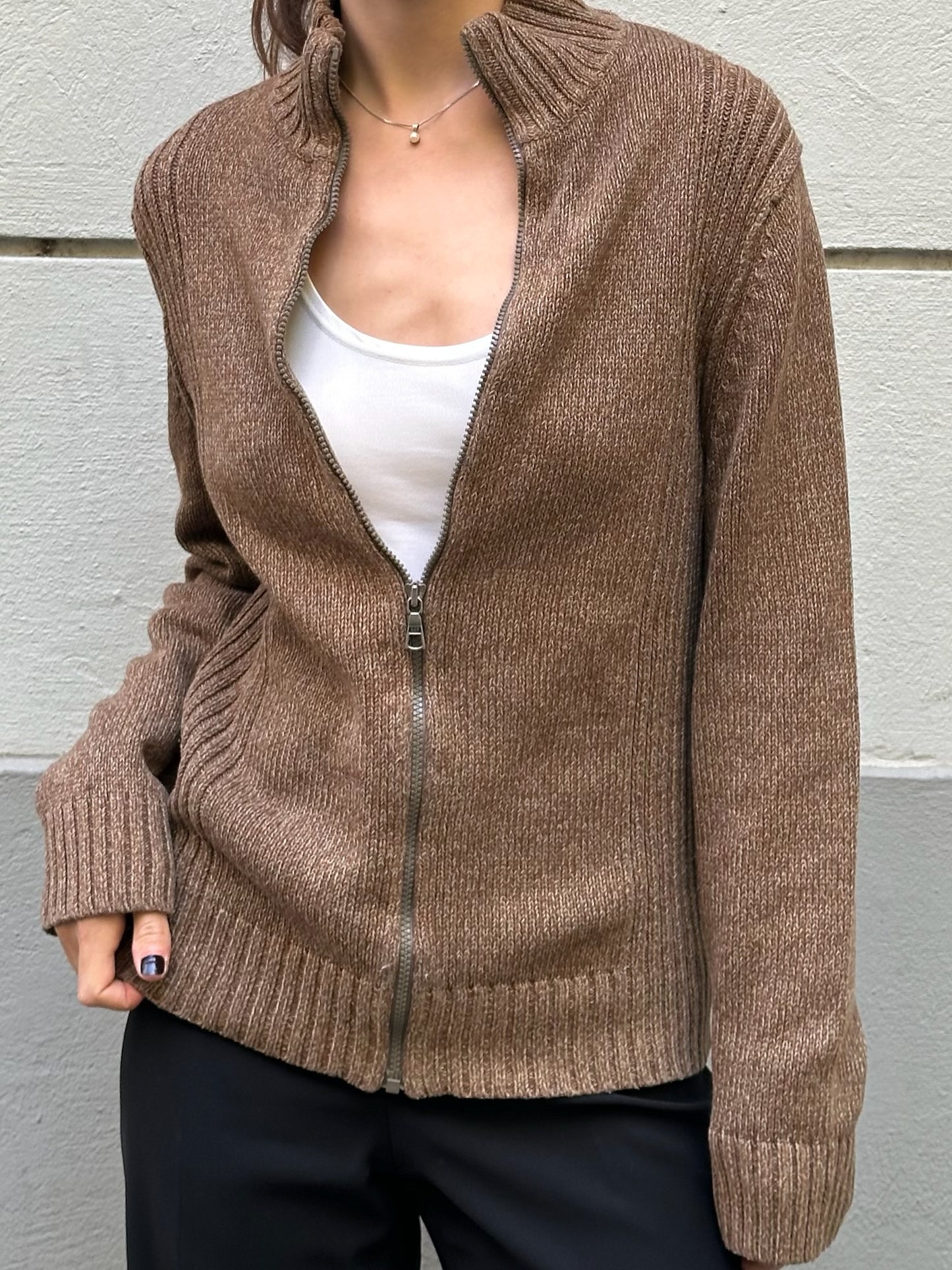 Vintage GAP 100% Cotton Brown Zip Up Sweater M