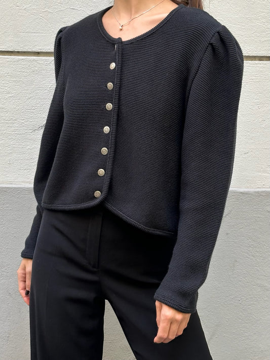 Vintage Cotton Blend Traditional Austrian Black Cardigan M/L