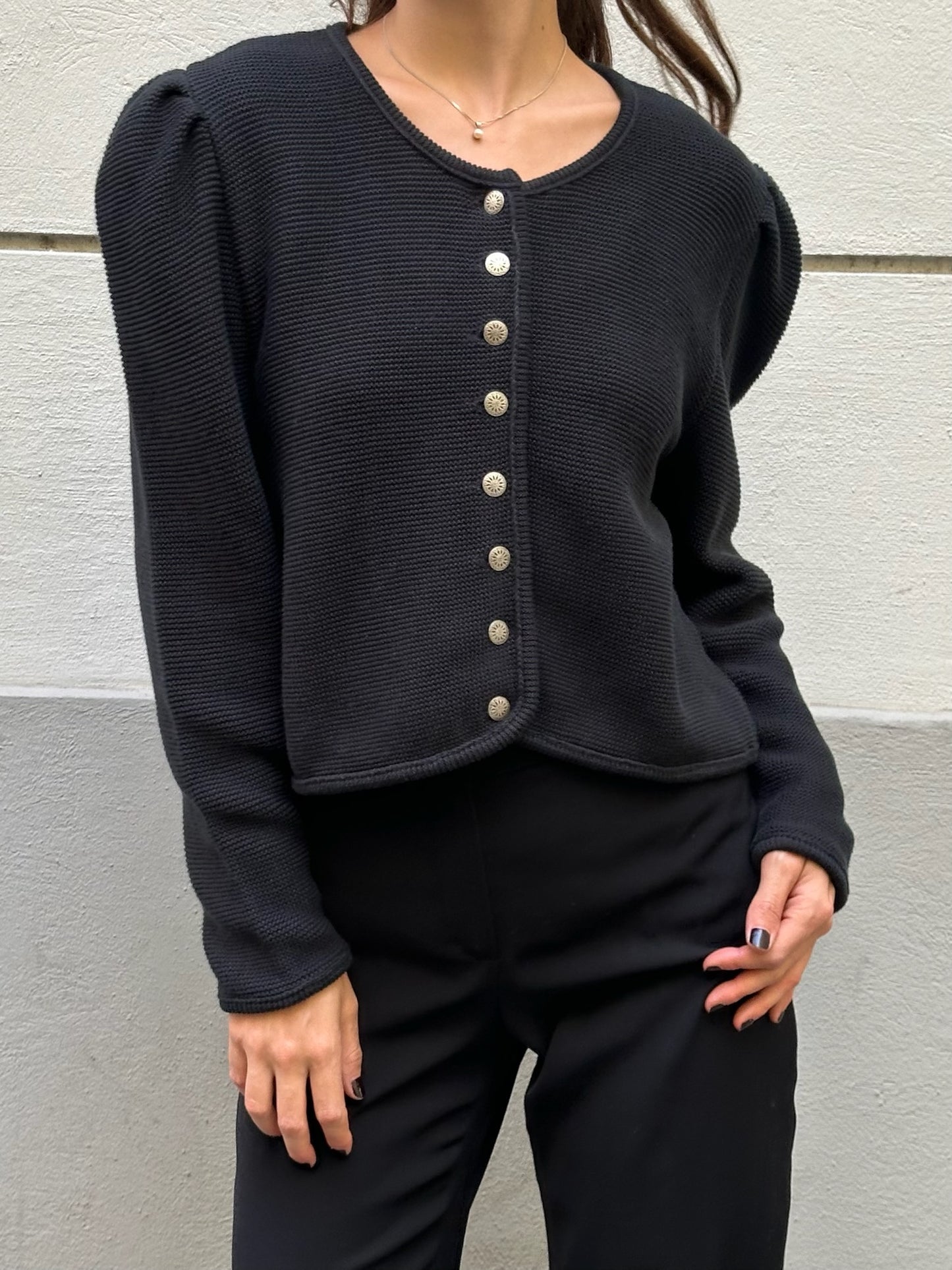 Vintage Cotton Blend Traditional Austrian Black Cardigan M/L