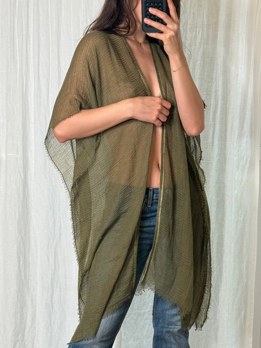 Olive Green Cotton Gauze Kimono Jacket One Size