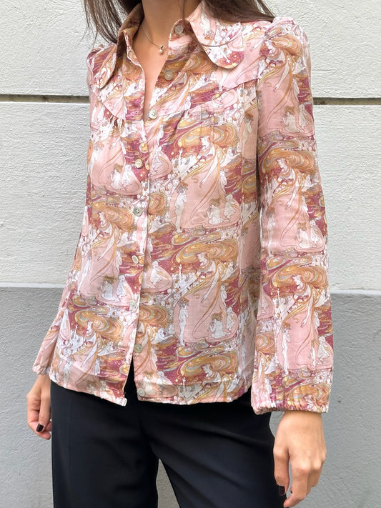 Vintage Floral Button Down Long Sleeve Shirt S