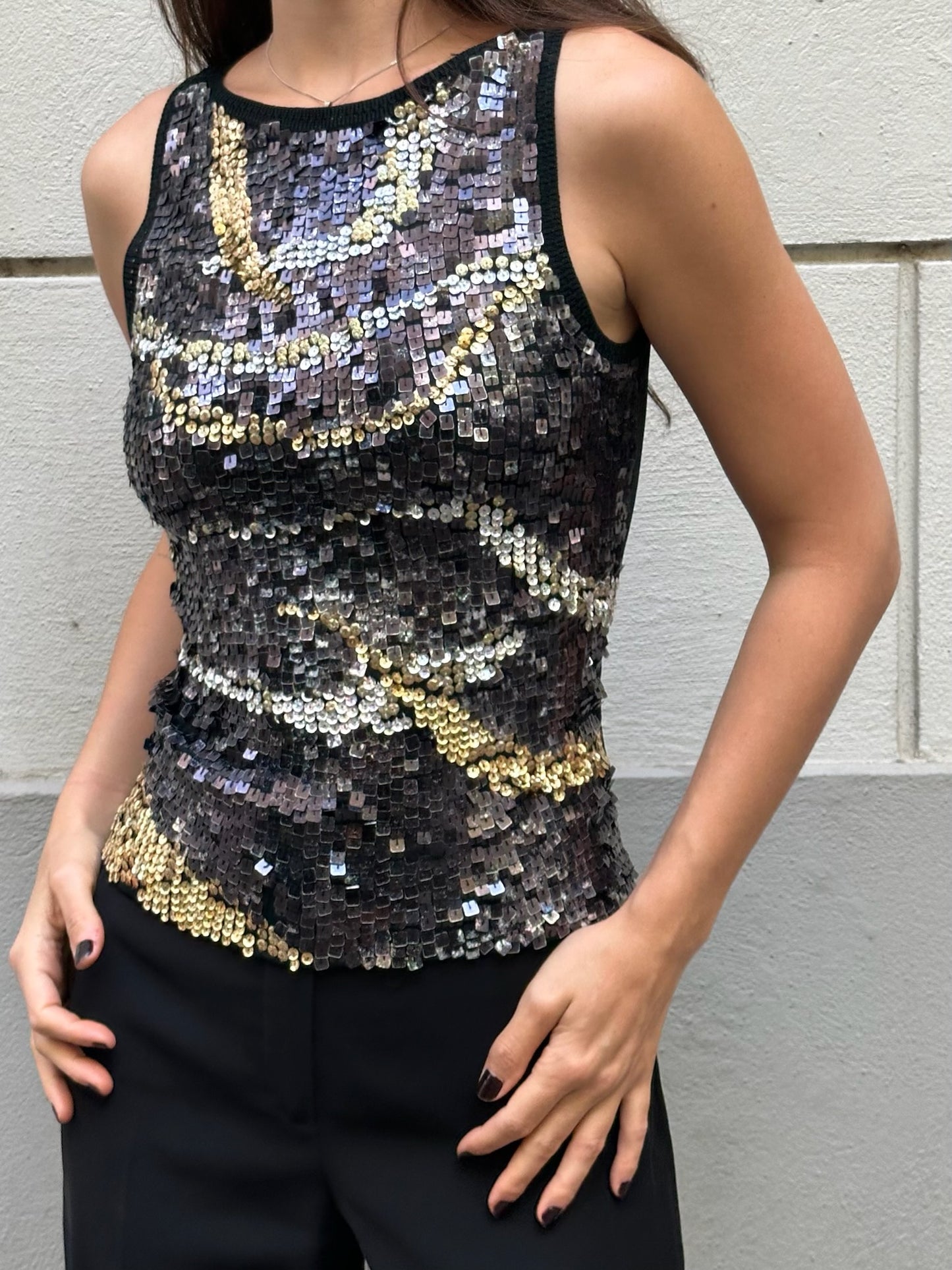 Vintage Y2K Rene Derhy Sequin Black Top S