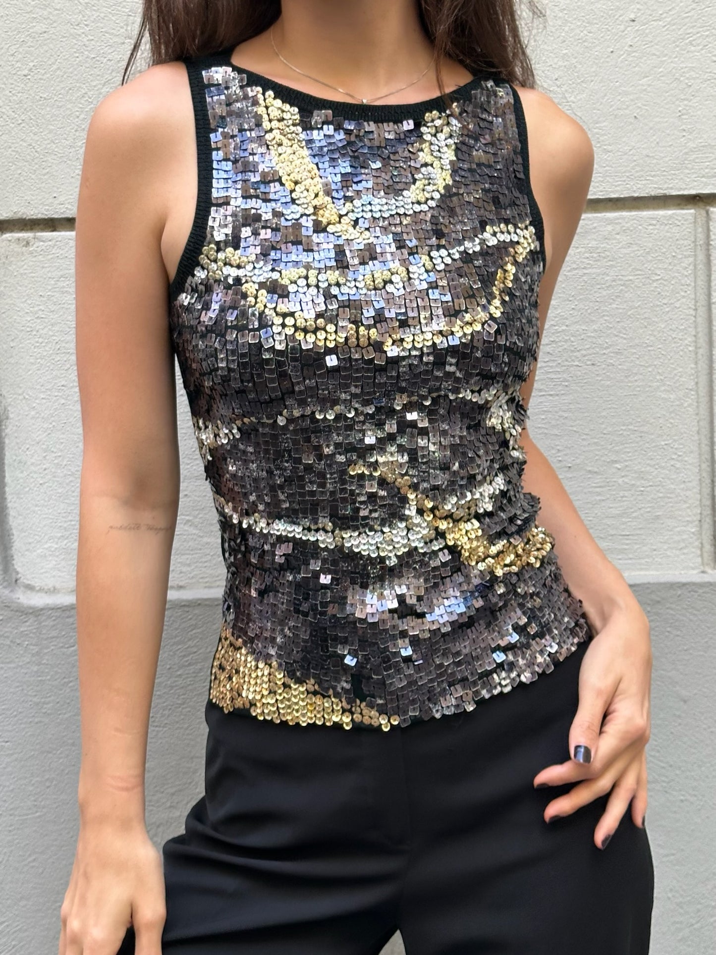 Vintage Y2K Rene Derhy Sequin Black Top S