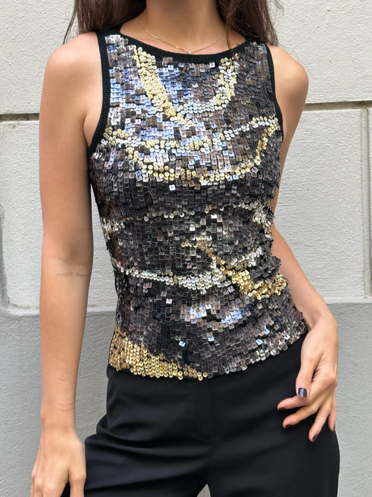 Vintage Y2K Rene Derhy Sequin Black Top S