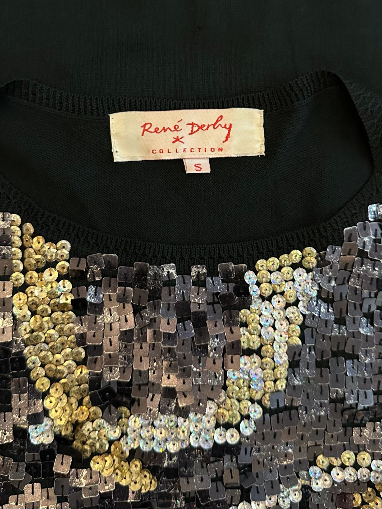 Vintage Y2K Rene Derhy Sequin Black Top S