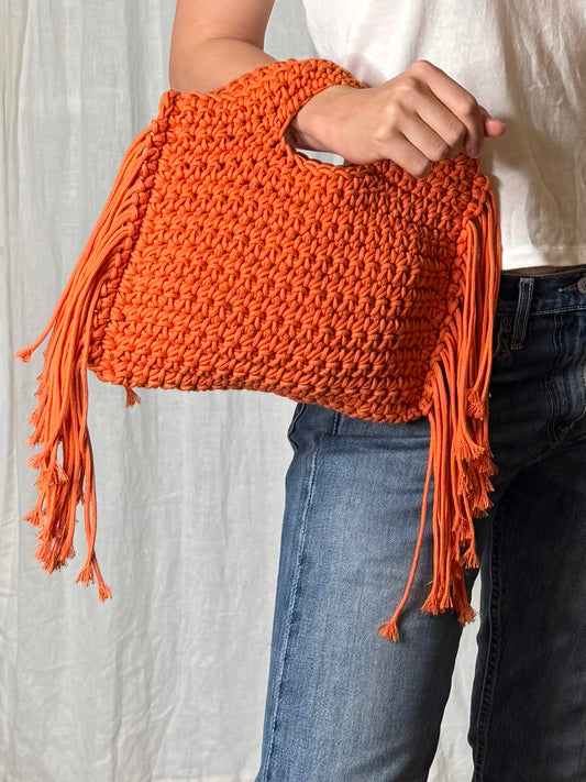 Handmade Bright Orange Tassel Macrame Summer Handbag S