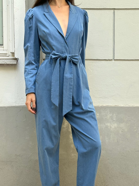 Blue Blazer Style Belted Jumpsuit S