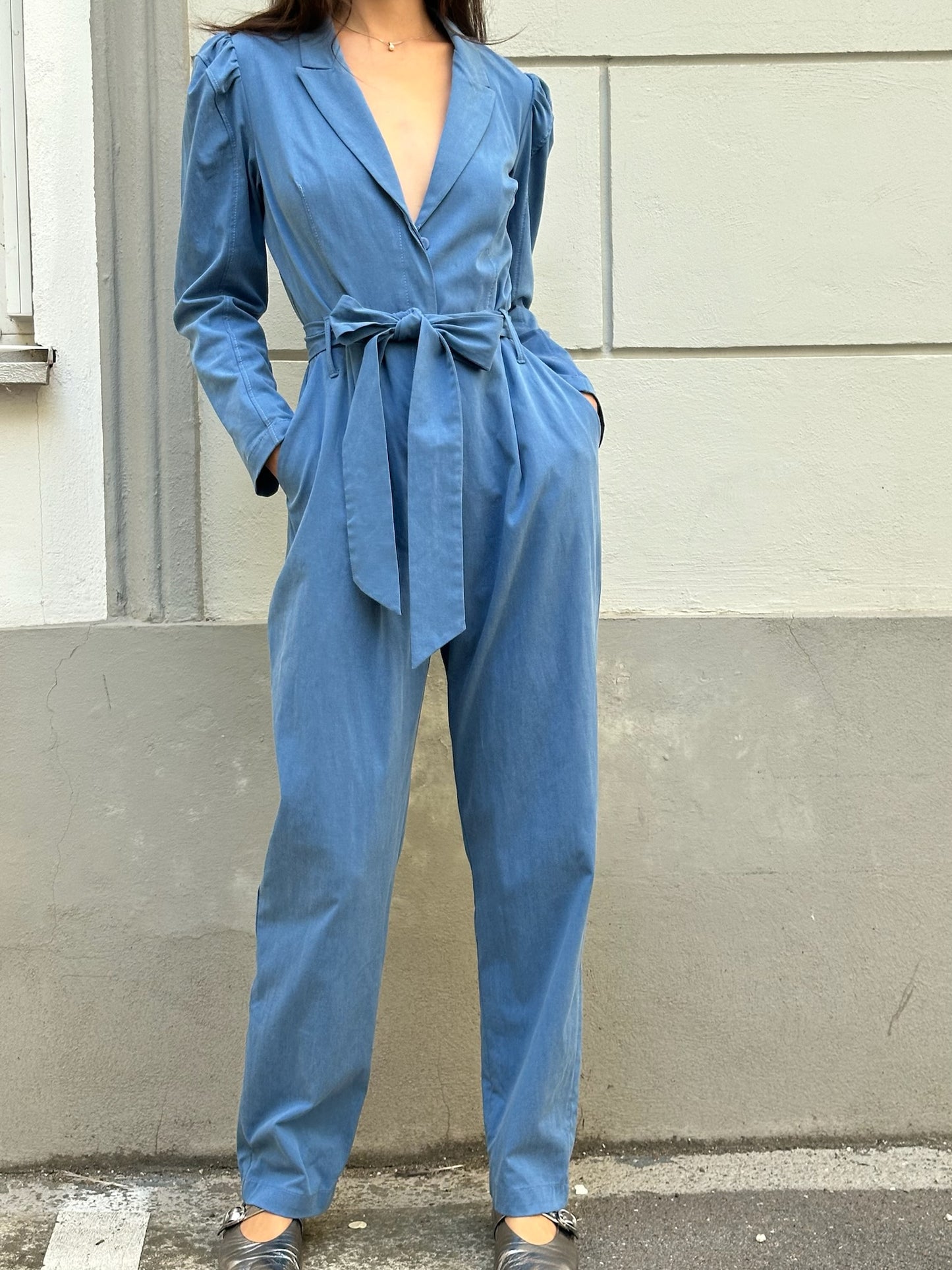 Blue Blazer Style Belted Jumpsuit S