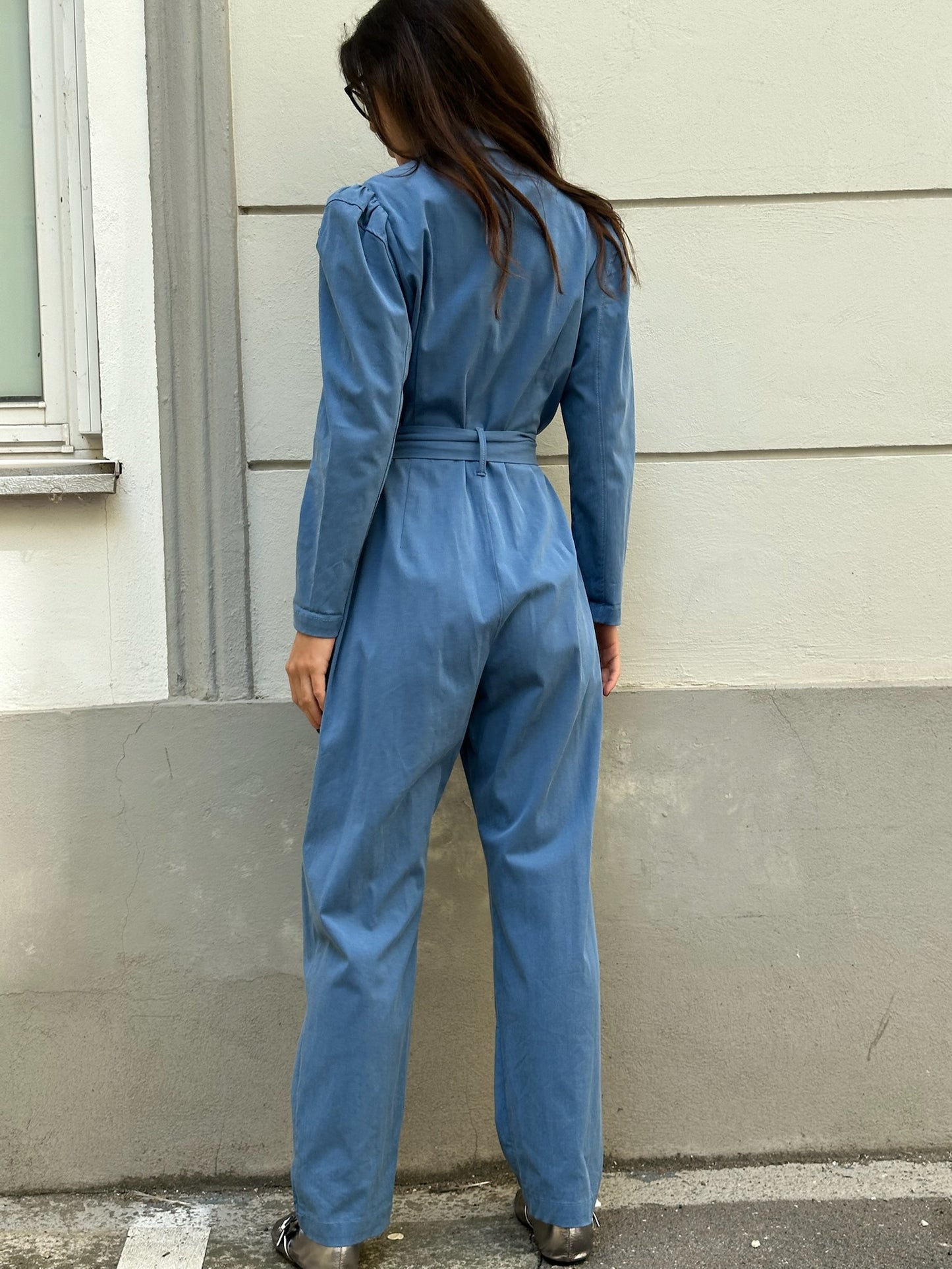 Blue Blazer Style Belted Jumpsuit S
