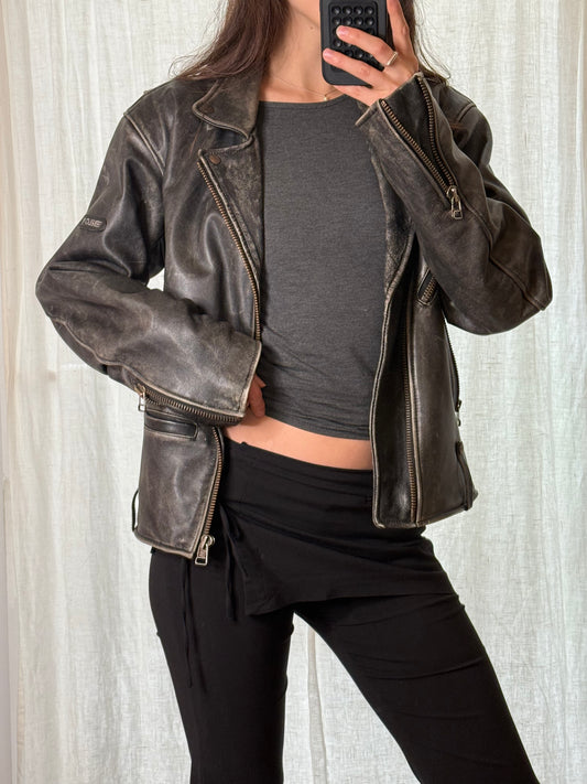 Vintage 100% Genuine Leather Heavy Motorcycle Jacket L