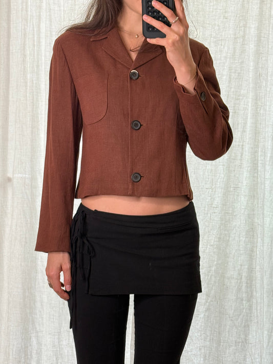 Vintage 100% Linen Brown Fitted Blazer Jacket S