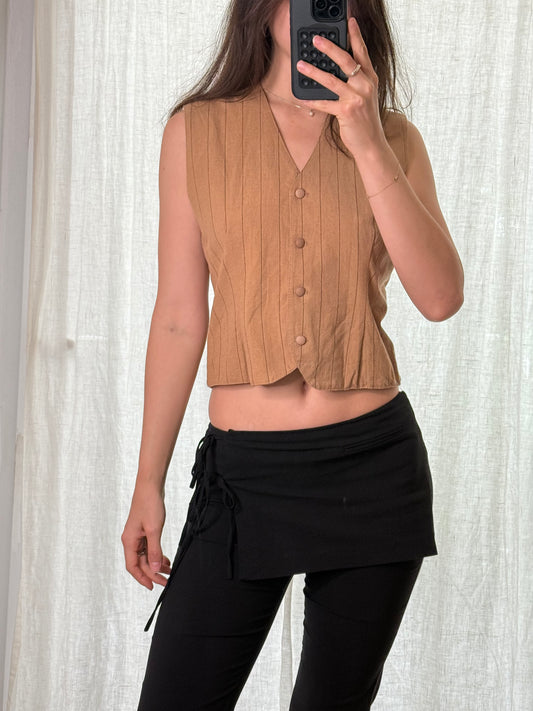 Vintage Cotton/Linen Brown Pinstripe Gilet Vest S/M