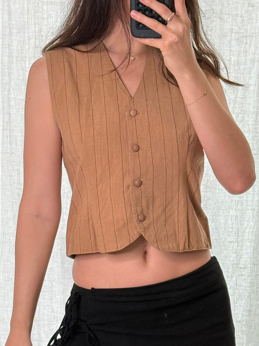 Vintage Cotton/Linen Brown Pinstripe Gilet Vest S/M
