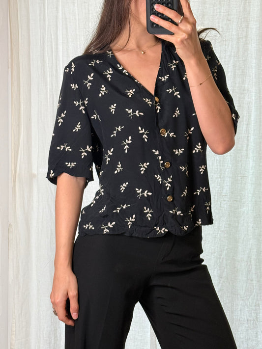 Vintage 100% Rayon Short Sleeve Button Down Blouse M