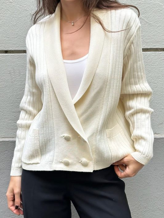 Vintage Cream Double Breasted Cardigan M