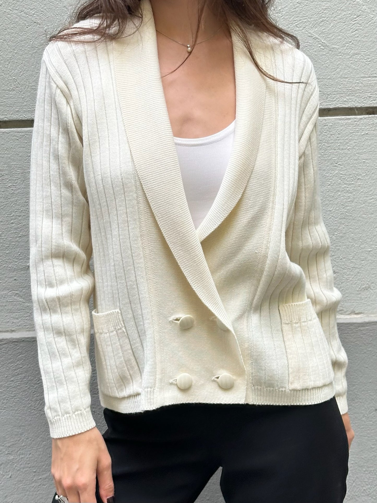 Vintage Cream Double Breasted Cardigan M