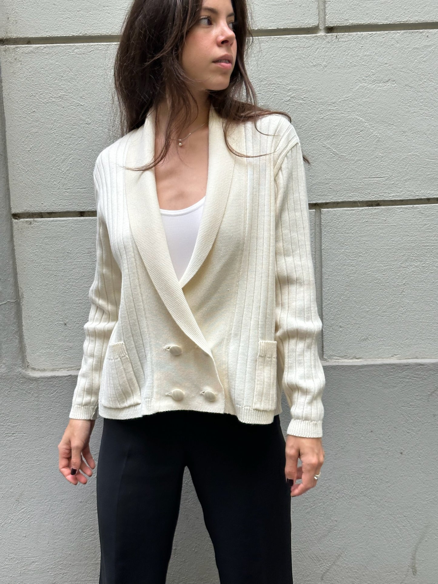 Vintage Cream Double Breasted Cardigan M