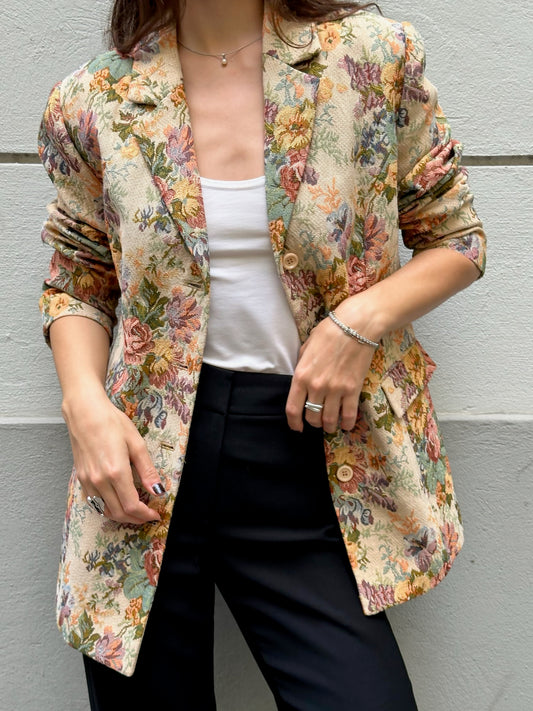 Vintage Cotton Blend Floral Blazer L