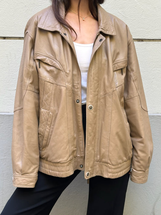 Vintage 100% Genuine Leather Tan Oversized Jacket L