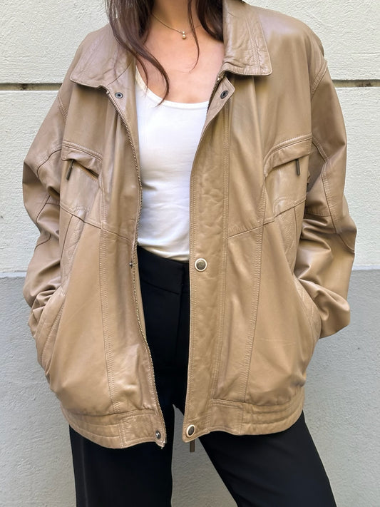Vintage 100% Genuine Leather Tan Oversized Jacket L