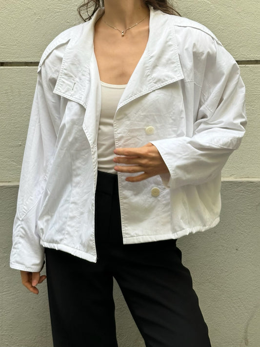 Vintage White Large Collar Cotton Jacket L