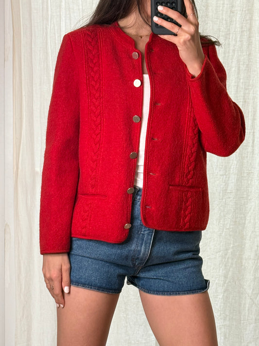 Vintage Loden 100% Wool Red Jacket M