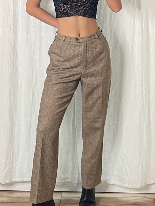 Vintage Wool Blend High Waisted Khaki Trousers M