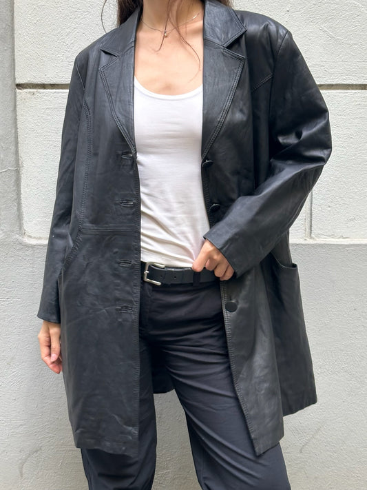 Vintage 100% Genuine Leather Black Blazer Jacket L