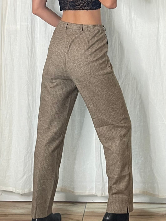 Vintage Wool Blend High Waisted Khaki Trousers M