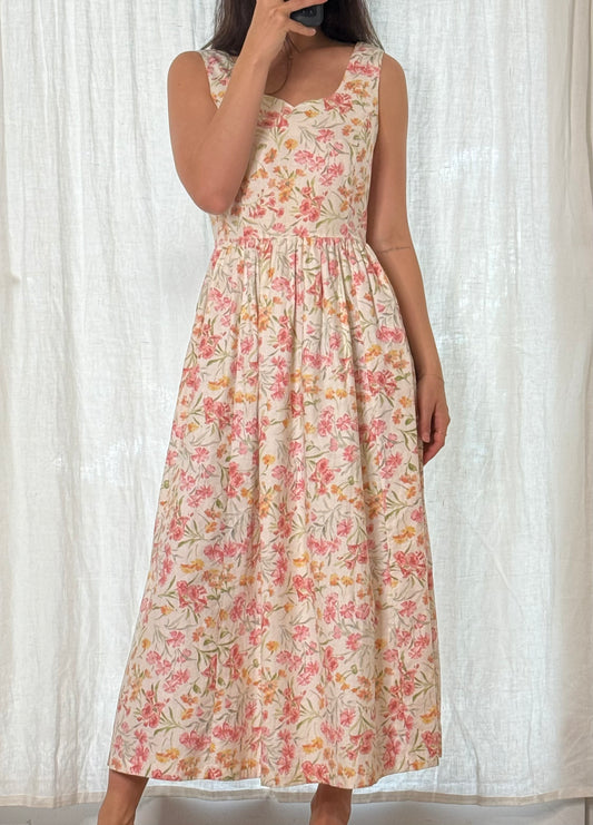 Laura Ashley Floral  100% Cotton Floral Drop Waist Maxi Dress M
