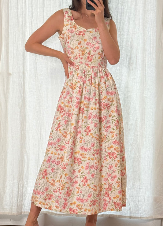 Laura Ashley Floral  100% Cotton Floral Drop Waist Maxi Dress M