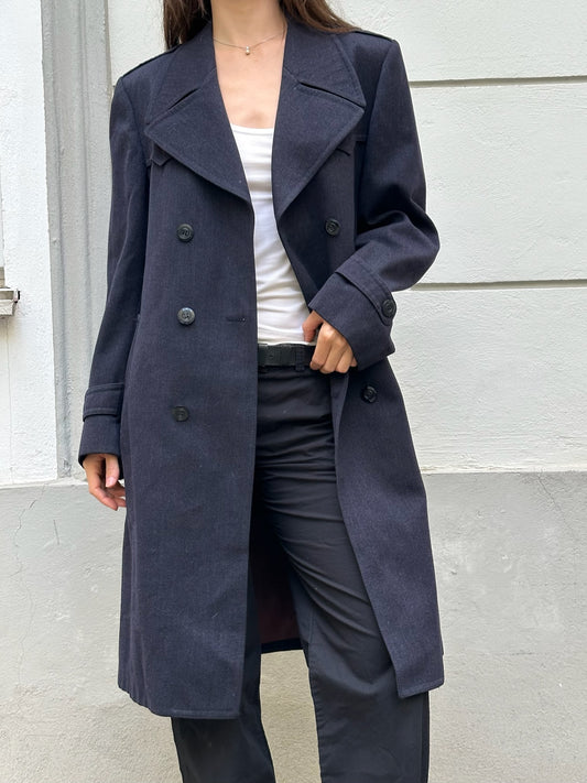 Vintage Navy Wool Blend Midi Coat M