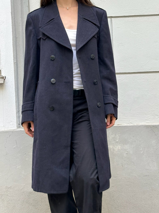 Vintage Navy Wool Blend Midi Coat M