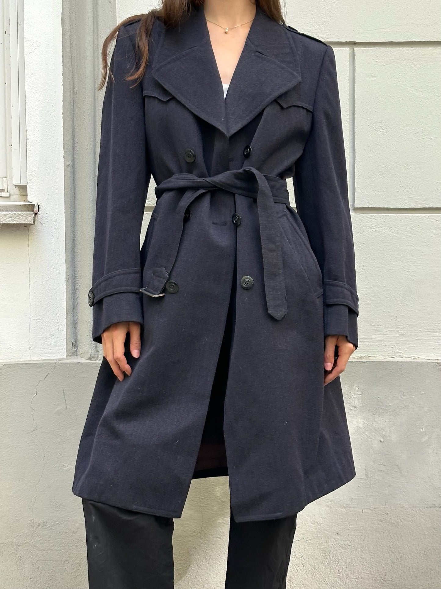 Vintage Navy Wool Blend Midi Coat M