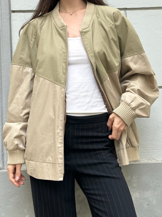 Vintage Khaki/Beige Unisex Bomber Jacket L/XL