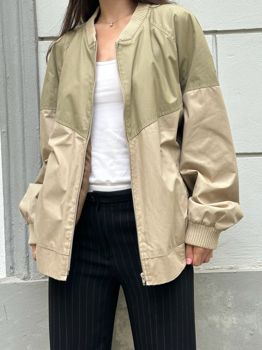 Vintage Khaki/Beige Unisex Bomber Jacket L/XL