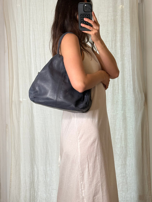 Vintage 100% Genuine Leather Dark Blue Handbag M