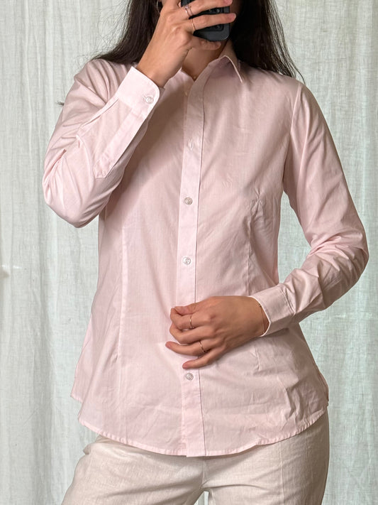Vintage Baby Pink Button Down Cotton Blend Shirt S